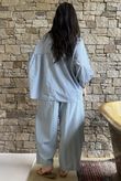 Arbi Gingham Peasant Smock Blouse Denim